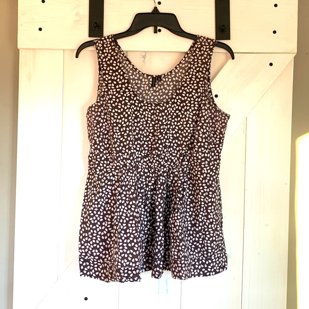 Women’s Madison Brown and White Sleeveless Babydoll Cotton Top Large